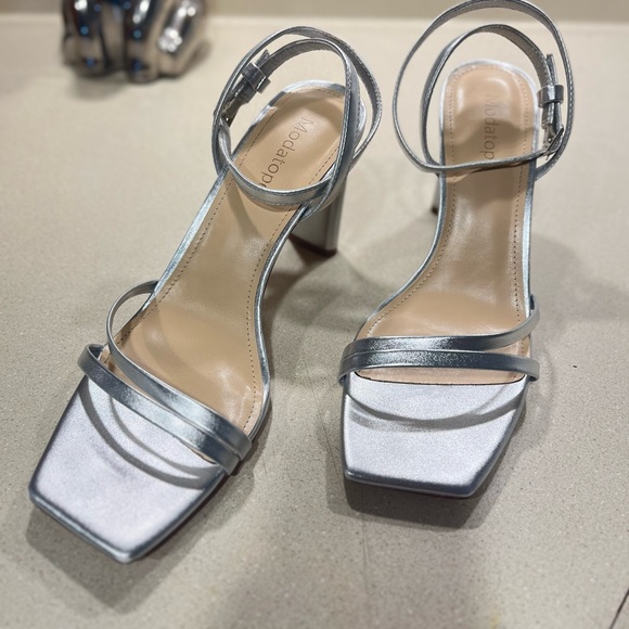 Silver Women’s Modatope Strapy Heeled Square Open Toe Chunky High Heels - Picture 4 of 15